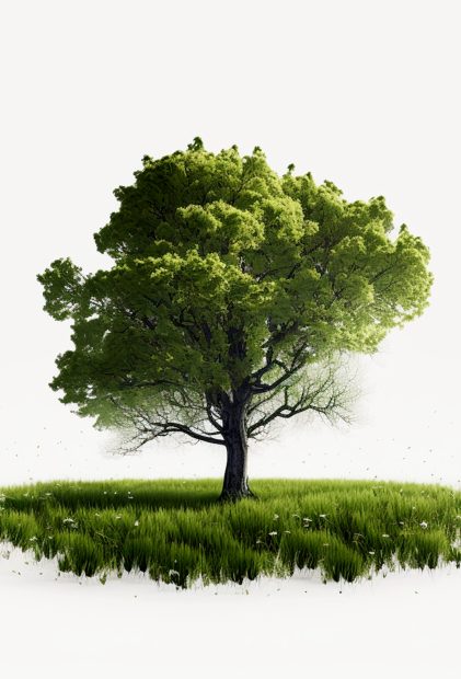 Beautiful meadow with tree isolated 3d illustrated